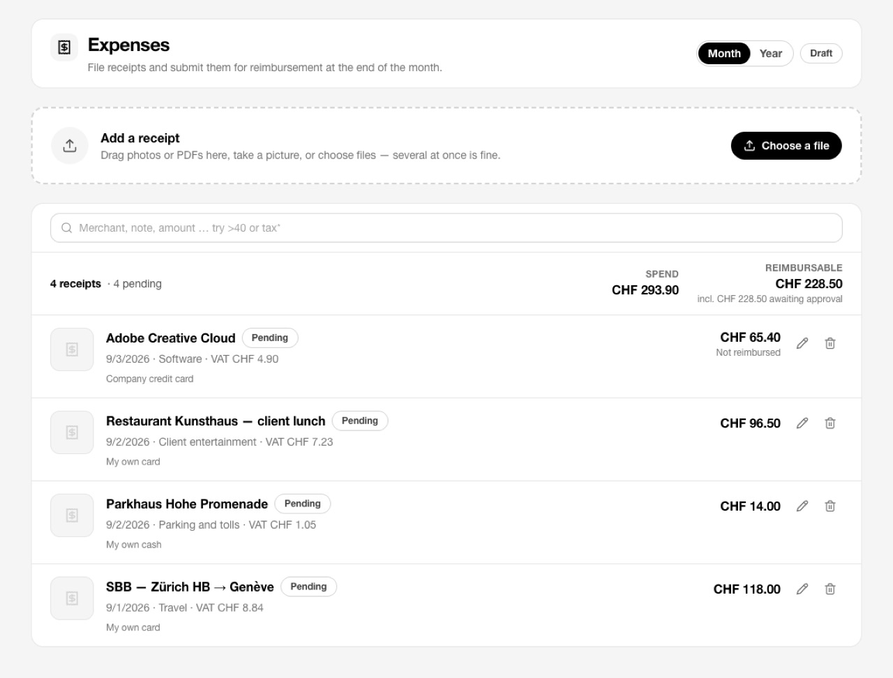 Expenses & receipts